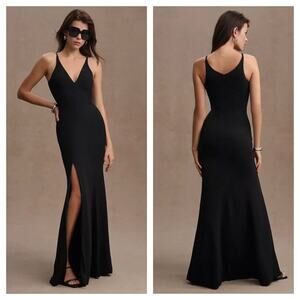 Dress The Population Iris Slit Crepe Black Gown Maxi Dress